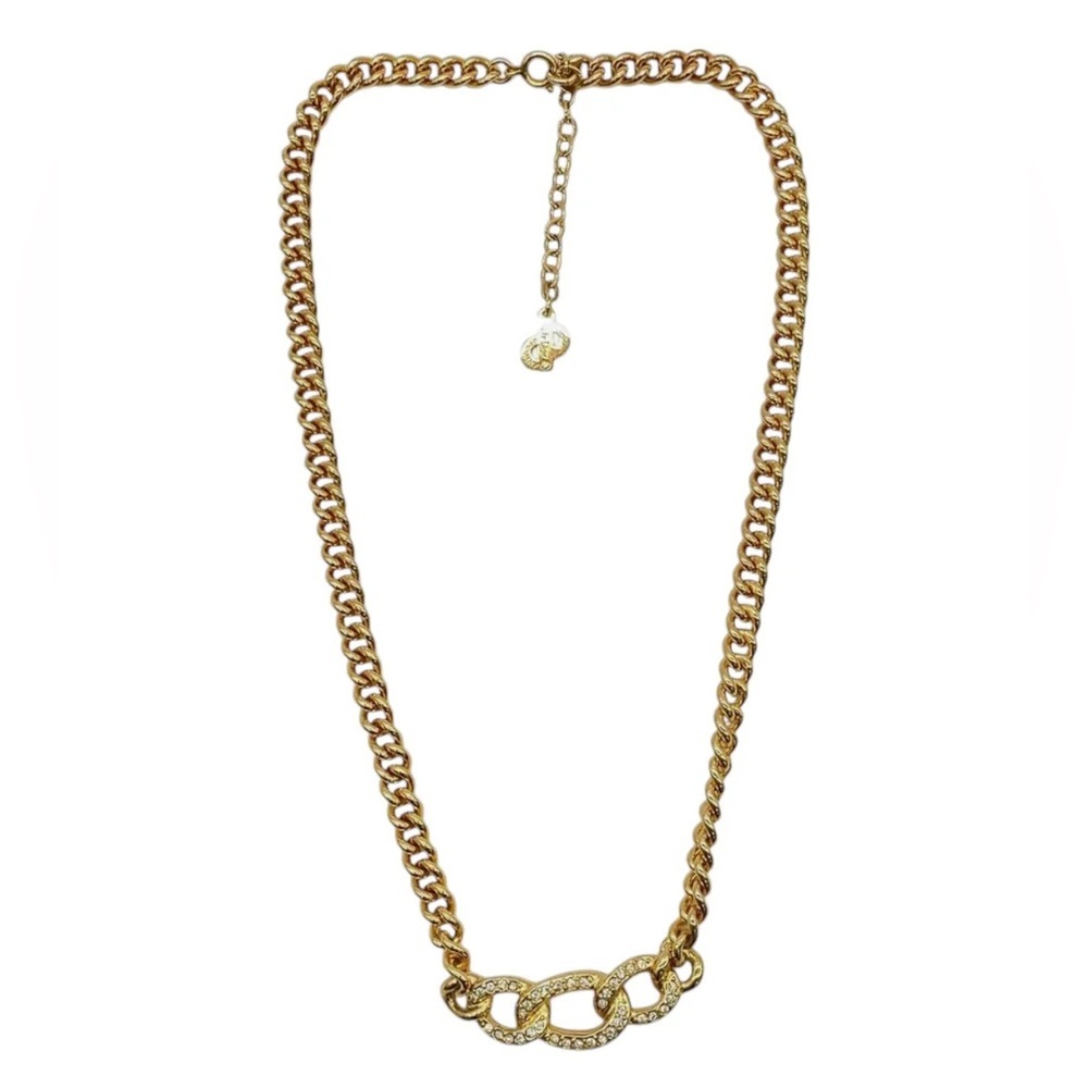 Christian Dior Vintage Gold Chain Pavé Link Necklace CD Charm